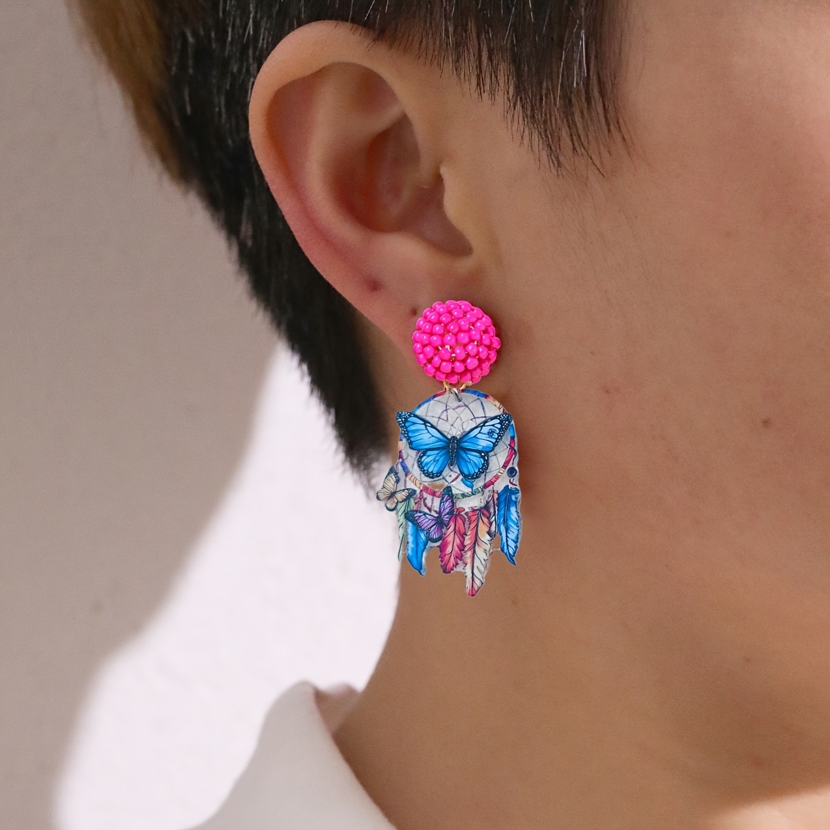2pcs Vintage Large Plate Bohemian Ethnic Style Tassel Butterfly Earrings